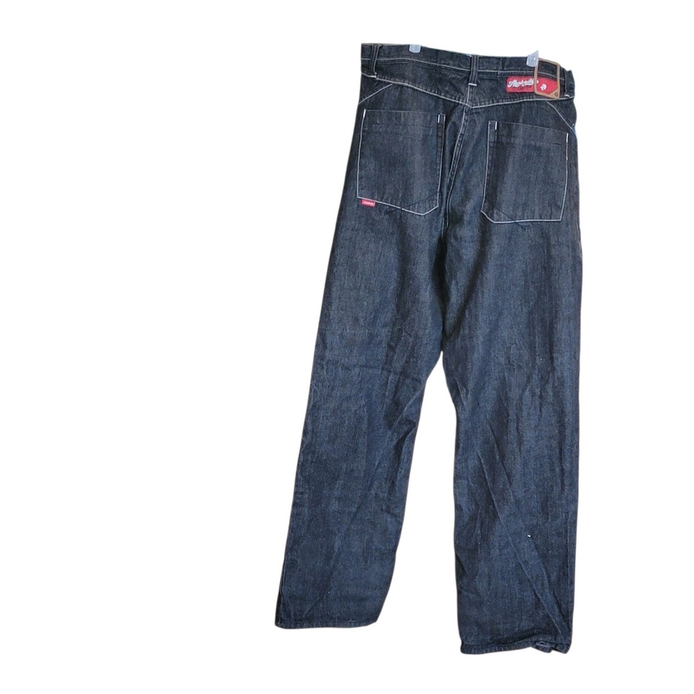 Akademiks Mens Black Baggy Denim Jeans Contrast Stitch Size 36 Hip Hop Y2K